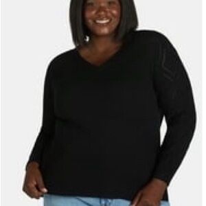 Terra & Sky Women's Elegant Black V-Neck Sweater